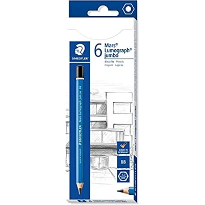 Bild av STAEDTLER Jumbo Bleistifte Mars Lumograph jumbo, Sechskantform, hohe Bruchfestigkeit, Qualität Made in Germany, Härtegrad 8B, 6 Stifte Kartonfaltschachtel, 100J 8B