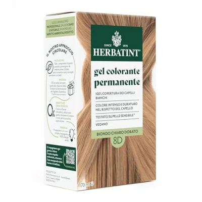 Bild av Herbatint Permanent hårfärgningsgel 8D Ljusblont Gyllene 170 ml Ammoniakfri, 100% täckning av vitt hår för känslig hud, med 8 naturliga ekologiska extrakt