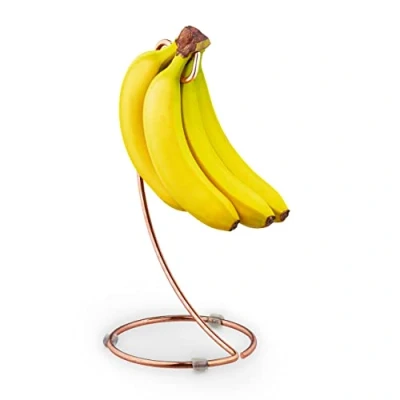 Bild av Relaxdays Bananhållare, metall, H x D: 33 17 cm, mot tryckmärken, bananförvaring, bananstativ, koppar