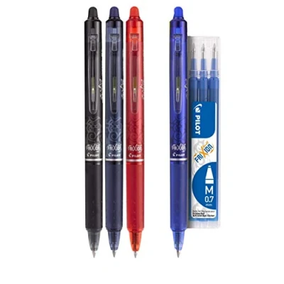 Bild av Pilot Frixion Clicker raderbart gelbläck 3 pennor + 1 hyllning gratis påfyllningar. Medium spets raderbar BONUS PACK