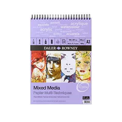 Bild av Daler Rowney Optima spiralblock, lätt strukturerat, 250 g/m², A3, 30 vita blad, perfekt för professionella konstnärer och studenter