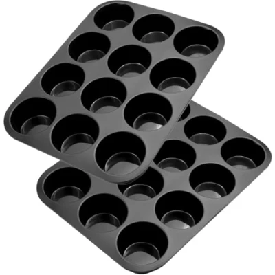 Bild av Belmalia 2 Muffinsform i Silikon med 12 Hål Non Stick Cupcake Formar för Bakning Idealisk Present till Bagare Hemmatlagning Tillbehör Svart