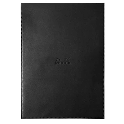 Bild av RHODIA 218189C Fodral Urklipp + Häftad Anteckningsblock Nr. 18 svart A4 fodrad 80 avtagbara ark vitt Clairefontaine papper g/m pennhållare fuskläder