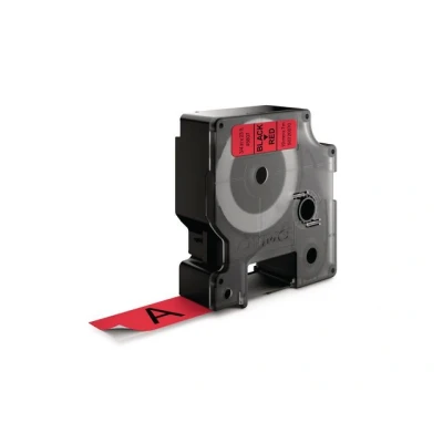 Bild av DYMO D1 tejp, 19 mm x 7 mkassett, svart på röd