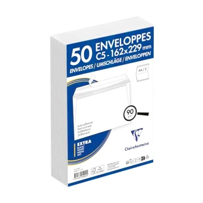 Bild av Clairefontaine 2542 C paket med 50 kuvert, häftstift golv grå 16,2 x 22,9 cm 90 g vit