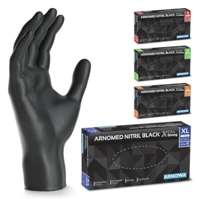 Bild av ARNOMED engångshandskar svart extra starka, i XL, 50% tjockare nitrilhandskar, 100 st, puderfria engångshandskar, latexfria gummihandskar, S, M, L &amp; XL