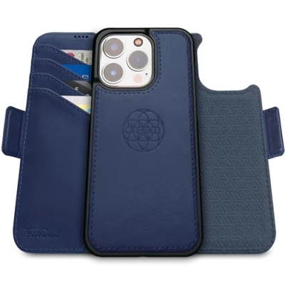Bild av Dreem Fibonacci iPhone 15 Pro plånboksfodral / 2 i 1 stötsäkert fodral och avtagbart foliofodral veganläder, MagSafe kompatibelt, RFID skydd [Kunglig]