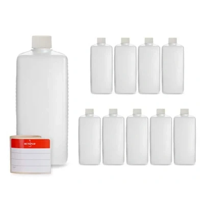 Bild av Octopus 10x 500 ml plastflaskor, HDPE plastflaskor med vita skruvlås, tomma flaskor skruvlock, fyra kantflaskor inklusive märkningsetiketter