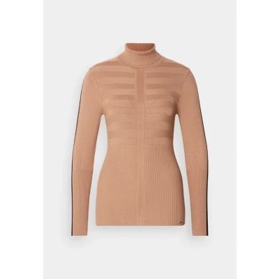Bild av Morgan Dam Pull Col Roulé Bande Couleur Manche Mentoi pullover tröja, Multicolour (Camel/Noir Camel/Noir), L