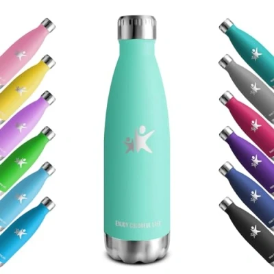 Bild av KollyKolla Termosflaska, drickflaska i rostfritt stål 500 ml, lämplig för kolsyra, BPA fri isoleringsflaska, läckagesäker termoskanna, vattenflaska fitness, skola, sport, gym, bubblor, utomhus