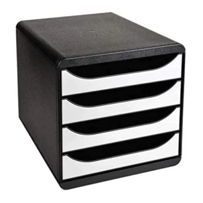 Bild av Exacompta Ref 3104213D BIG BOX skrivbordslåda set 4 x 55 mm lådor, lämplig för A4+ dokument, 347 278 267 mm, 100% återvunnen plast svart/glansig vit
