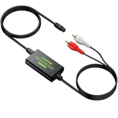 Bild av LiNKFOR DAC omvandlare digital till analog SPDIF Toslink stereoljud RCA L/R ljudadapter med optisk kabel 3,5 mm uttag för HDTV Blu Ray DVD himmel HD Amps TV box