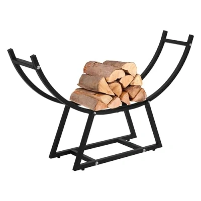 Bild av ML Design Vedhylla 55x94x21 cm, Svart, Metall, Inomhus/utomhus, U formad Vedhylla, Träförvaring Stål Pulverlackerad, Vedhållare för öppen spis/kamin