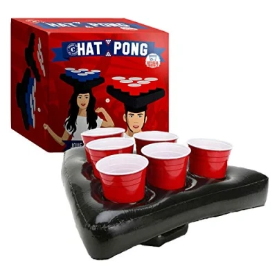 Bild av Original Official Hat Pong Beer Game Premiumkvalitet 2 uppblåsbara hattar 12 röda koppar bollar Drickspel Partyspel Husfest Skapad av OriginalCup®