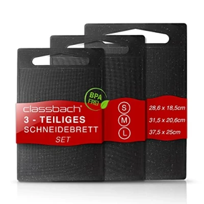 Bild av classbach® Set med 3 skärbrädor, diskmaskinssäkra köksskärbrädor juicerranna BPA fri av PP plast, skärbräda juicespår livsmedelssäker, svart