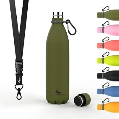 Bild av Daikoku Stainless Steel Bottle + Justerbart band karbinhake, BPA Free Double Walled Thermos, återanvändbar vattenflaska, lufttät kapsyl, färg Grön, kapacitet 750 ML