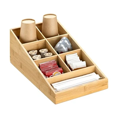 Bild av Navaris Kaffestation arrangör 7 fack kaffeorganiseringsstation för socker, grädde, te tillbehör kaffebarorganiserare kontor och köksbänk organisering