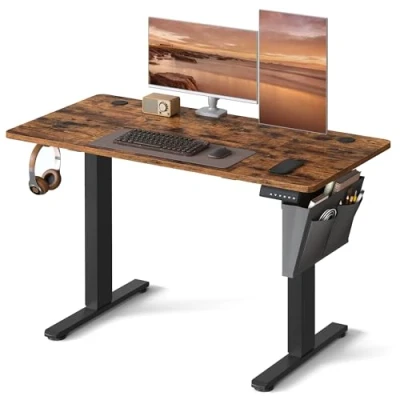 Bild av SONGMICS Elektriskt sitt stående skrivbord, höjdjusterbart 60 x 120 (72 120) cm, 4 minneshöjder, förvaringsväska, för kontor, rustikt brunt och bläcksvart LSD132K01