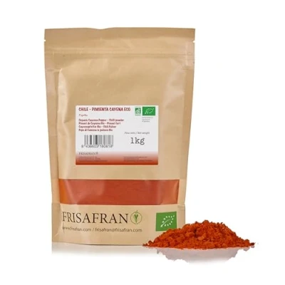 Bild av FRISAFRAN cayennepeppar Ekologiskt 1kg malda Högt innehåll av vitaminer och mineraler årgång naturlig Ursprung Spanien Cayenne peppar utan tillsatser vitaminiskt
