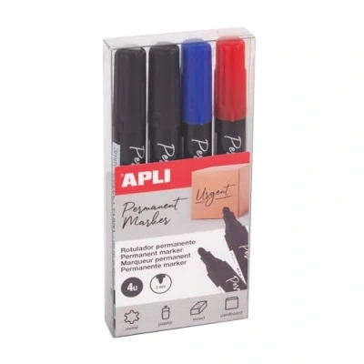 Bild av APLI 19685 4 pack permanenta markörer med rund spets 3 mm, blandade färger