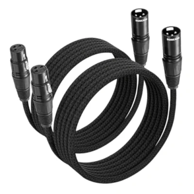 Bild av SONICAKE XLR mikrofonkabel 3M 2 pack hane till hona 3 stifts nylon flätad kabel svart