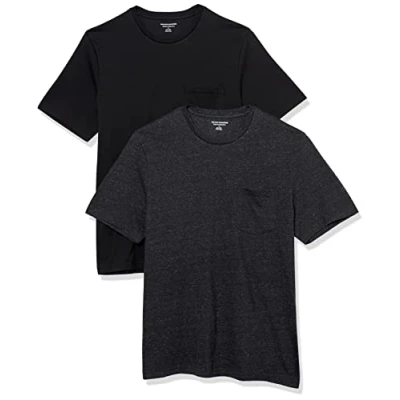 Bild av Amazon Essentials herr normal passform kortärmad rund hals ficka t shirt, paket med 2, svart/kol ljung, Large
