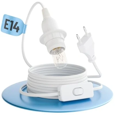 Bild av greate. Lampsockel E14 med kabel och strömbrytare vit 3,5 meter sockel kontakt max. 60 W 250 V strömbrytare, lamphållare för julstjärna mycket