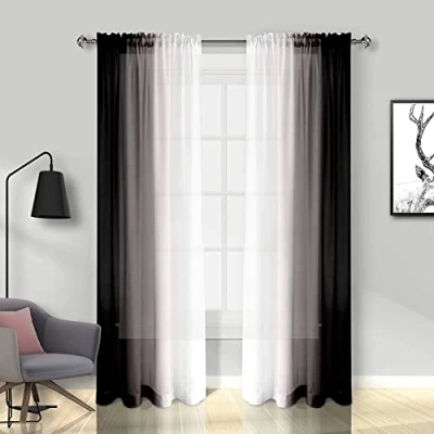 Bild av Melodieux svarta ombre genomskinliga gardiner gradient stav fickvoiles, 142 x 244 cm, 2 paneler