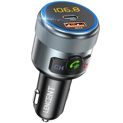 Bild av LENCENT Bluetooth V5.1 FM Sändare för Bil, Snabb Laddning med Type C PD 20W QC3.0 18W Billaddare, Bil Bilradioadapter, HiFi Musik Diskant &amp; Basförstärkare, Stödjer Handsfree Telefon System