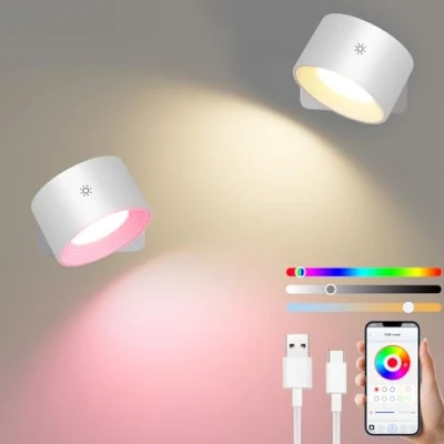 Bild av Diealles Shine Smart vägglampa inomhus 2 stycken, dimbar utan strömanslutning, 360 vridbar batteri borrning, 3 färgtemperatur och RGB &amp; omgivningslägen, app