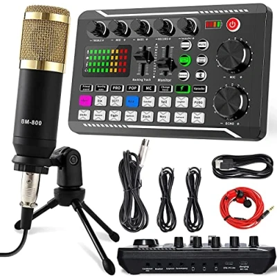 Bild av Streamingmikrofon, inspelningsmikrofon, podcast mikrofon ljudmixerkit och live ljudkort, kondensatormikrofon för PC/laptop/telefon/surfplatta, streaming/podcasting/inspelning