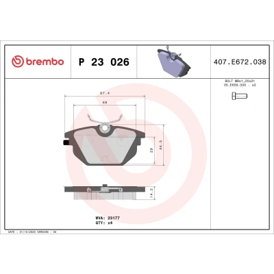 Bild av BREMBO P 23 026 Jeu de plaquettes frein contact signal d&#039;usure exclu avec vis d&#039;étrier sans accessoires FIAT: Punto I 3/5 portes