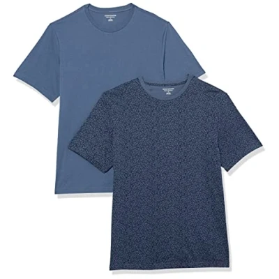 Bild av Amazon Essentials herr normal passform kortärmad rund hals t shirt, paket med 2, marinblå blommigt tryck/tvättad blå, Large
