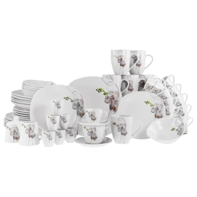 Bild av CreaTable, 22536, Square Orkidé serien, 62 teiliges tillbehör för 6 personer, kombiservice av porslin, skyddande och mikrowellengeignet, kvalitetsproduktion