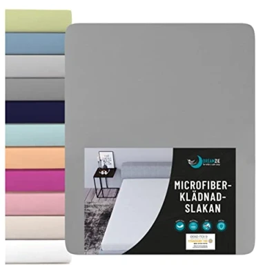 Bild av Dreamzie Dra på lakan För Madrass 140 x 190/200 cm 100% Polyester Auktoriserad OEKO TEX® Antracit Mjuk som en Persika