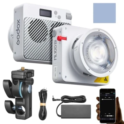Bild av Godox ML100Bi 100 W LED videolampa, 2 800 K 6 500 tvåfärgad påfyllningsljus TLCI 98+, CRI 97+, 11 ljuseffekter, APP fjärrkontroll, hållare med 15 linsreflektor