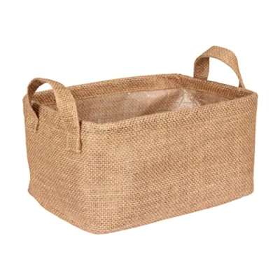 Bild av WENKO Förvaringskorg Juna M, dekorativ korg för tydlig förvaring av tillbehör som kläder med två praktiska handtag, yttermaterial 100% jute, 24 x 17 cm, brun