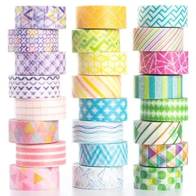 Bild av YUBBAEX Washi tejp pastell dekorativ för gör det själv, hantverk, presentförpackning, scrapbook tillbehör (mini grafik 24 rullar)
