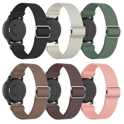 Bild av MoKo 6Pack Stretchy Nylon Watch Bands Compatible with Garmin Venu 2S/Venu 3S/Vivoactive 4S/Vivomove 3S/Forerunner 255S/255S Music/Forerunner 265S, 18mm Elastic Adjustable Strap, Multi Color