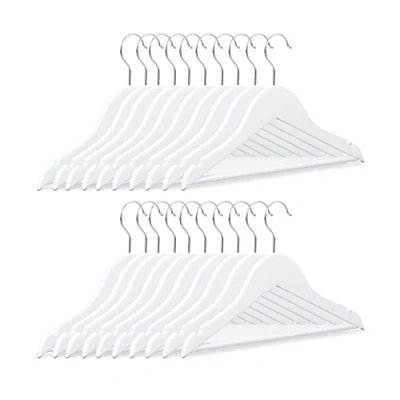 Bild av Relaxdays 40 x barnkläders bygel, trä, 360 vridbar krok, träklädhängare barn, H B: 18 30,5 cm, klädhängare set, vit