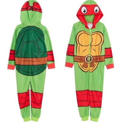 Bild av TEENAGE MUTANT ninja Barn sköldpaddor onesie för pojkar och flickor utklädnad Raphael TMNT kostym allt i ett fleece heltryckt baksida röd varm sovsäck med huva 7 8 år