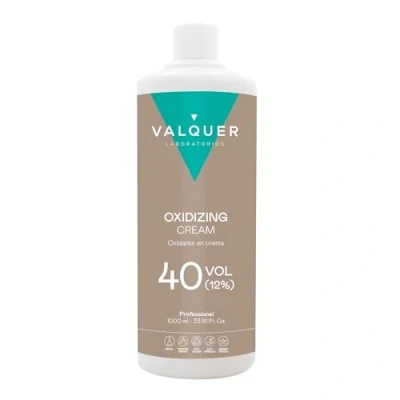 Bild av valquer profesional syrehaltig kräm stabiliserad, 40 band (12%). Permanent hårfärg användning frisör vegansk formel 1000 ml