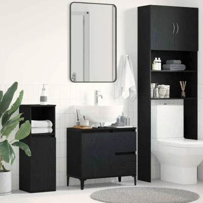 Bild av vidaXL badrumsskåp svart ek konstruerat trä medium fåfänga matt finish gott om förvaring modern design