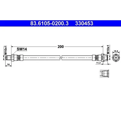 Bild av ATE 83.6105 0200.3 Flexible De Frein 200 M10x1 AUDI: A4 B5 Berline, Avant