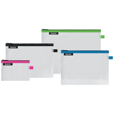 Bild av Leitz WOW Fodral, vattentäta, genomskinliga, small (A6), medium (A5), large (A4) och necessär, blandade färger, 4 pack, 40160099
