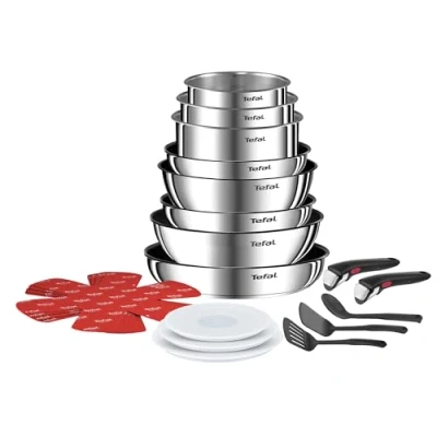 Bild av Tefal Ingenio 20 st köksredskap, stekpannor, kastruller, 2 avtagbara handtag, induktion, non stick beläggning, stapelbar, diskmaskinssäker Emotion L897SK04