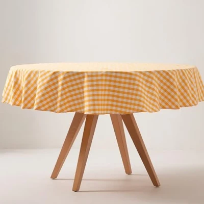 Bild av GAMUSI Fläcksäker bordsduk rund Vichy bild, bomull, tyg touch, 160 x cm färg gul
