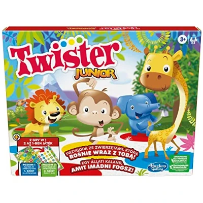 Bild av Twister juniorspel, 2 sidig djuräventyrsmatta, spel i 1, brädspel, inomhusspel för till 4 spelare (tysk ungersk version)