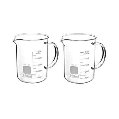 Bild av QWORK® 2 st 500 ml bägare mugg med handtag, mått i borosilikatglas