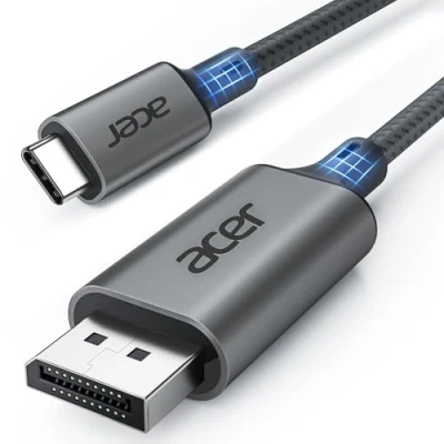 Bild av acer Kabel USB C via DisplayPort 4K@60Hz, Thunderbolt 3/4 kabel, Aluminiumhölje, Kompatibel med iPhone 15/16 Pro Max, iPad Pro, MacBook Air/Pro, iMac, Surface, Dell XPS, 1 meter